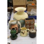 A QUANTITY OF ITEMS TO INCLUDE A ROYAL DOULTON TOBY JUG, 'MARK TWAIN', PLUS STUDIO POTTERY VASES,