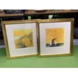TWO GILT FRAMED PRINTS OF BOATS AND THE SEASHORE, SIGNED