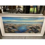 A ROBERT SHAW FRAMED OIL ON BOARD OF A COASTAL SCENE SIGNED SHAW WITH SIGNATURE TO THE BACK WITH