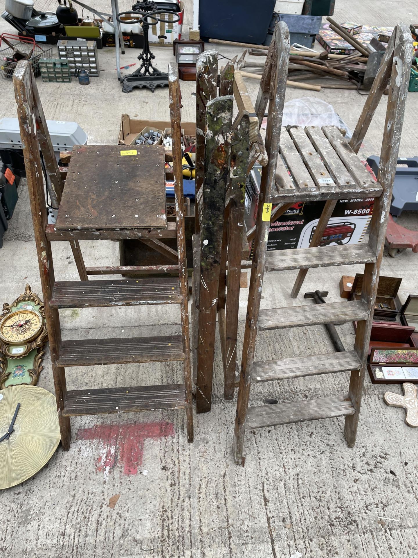 THREE VARIOUS VINTAGE WOODEN STEP LADDERS