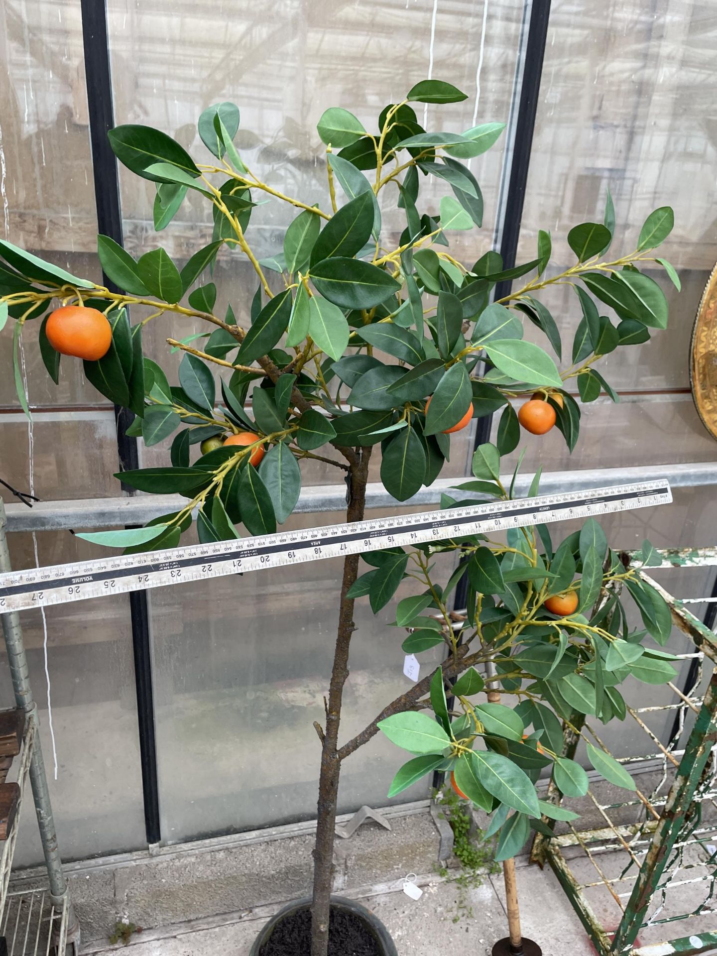 AN ARTIFICIAL ORANGE TREE WITH A DECORATIVE BRASS PLANTER - Image 4 of 4