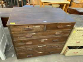 A MID TWENTIETH CENTURY CHEST OF TWO SHORT AND FOUR LONG DRAWERS, 36" WIDE