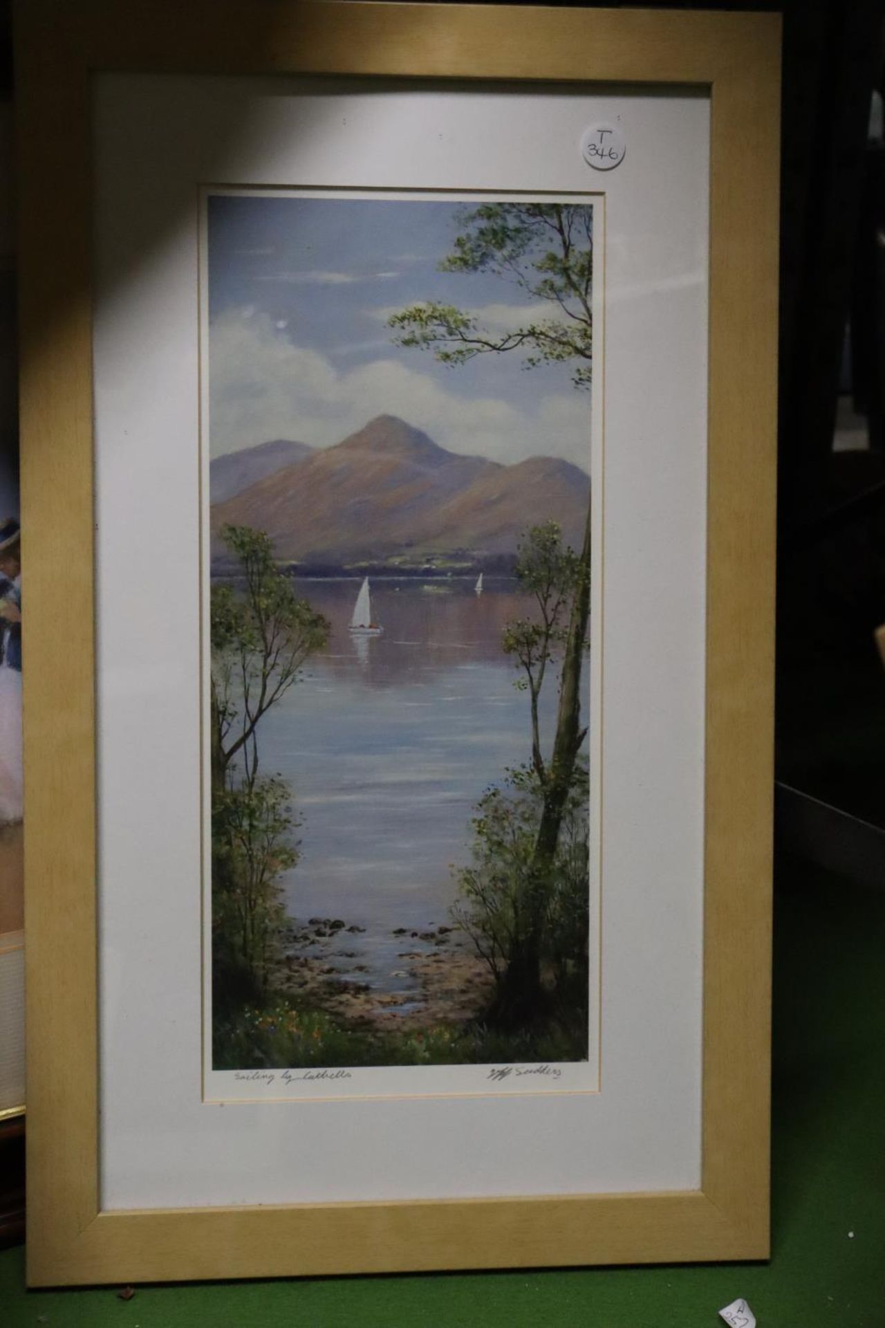 THREE FRAMED PRINTS TO INCLUDE A CALF WITH YOUNG GIRLS, A LAKE AND MOUNTAINS, ETC - Image 2 of 6