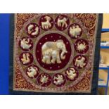 A THAI KALAGA, BELIEVED SILK, ELEPHANT WALL TAPESTRY WITH BEAD AND EMBROIDERY