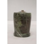 A HEAVY STONE LAMP BASE, BELIEVED TO BE MADE FROM CORNISH SERPENTINE FROM THE LIZARD PENINSULA.