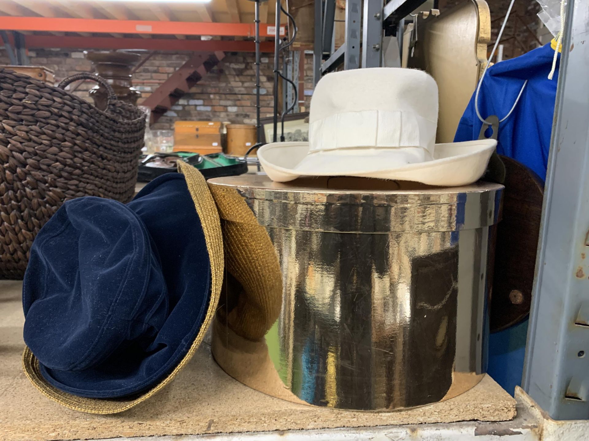 THREE VINTAGE HATS PLUS A HAT BOX