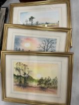 THREE SMALL LANDSCAPE WATERCOLOURS, SIGNED J PRESTON, FRAMED, 22CM X 17CM