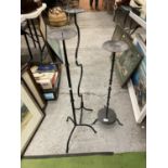 THREE HEAVY VINTAGE WROUGHT IRON CANDLE HOLDERS