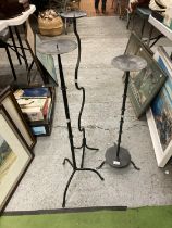 THREE HEAVY VINTAGE WROUGHT IRON CANDLE HOLDERS