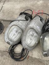 A PAIR OF INDUSTRIAL STYLE OUTDOOR SPOT LIGHTS