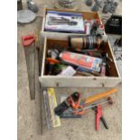 AN ASSORTMENT OF TOOLS TO INCLUDE A WOOD PLANE, A GAS COOKER AND HAMMERS ETC