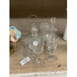 A QUANTITY OF GLASSWARE TO INC;LUDE A THISTLE DECANTER (A/F), GLASSES ETC