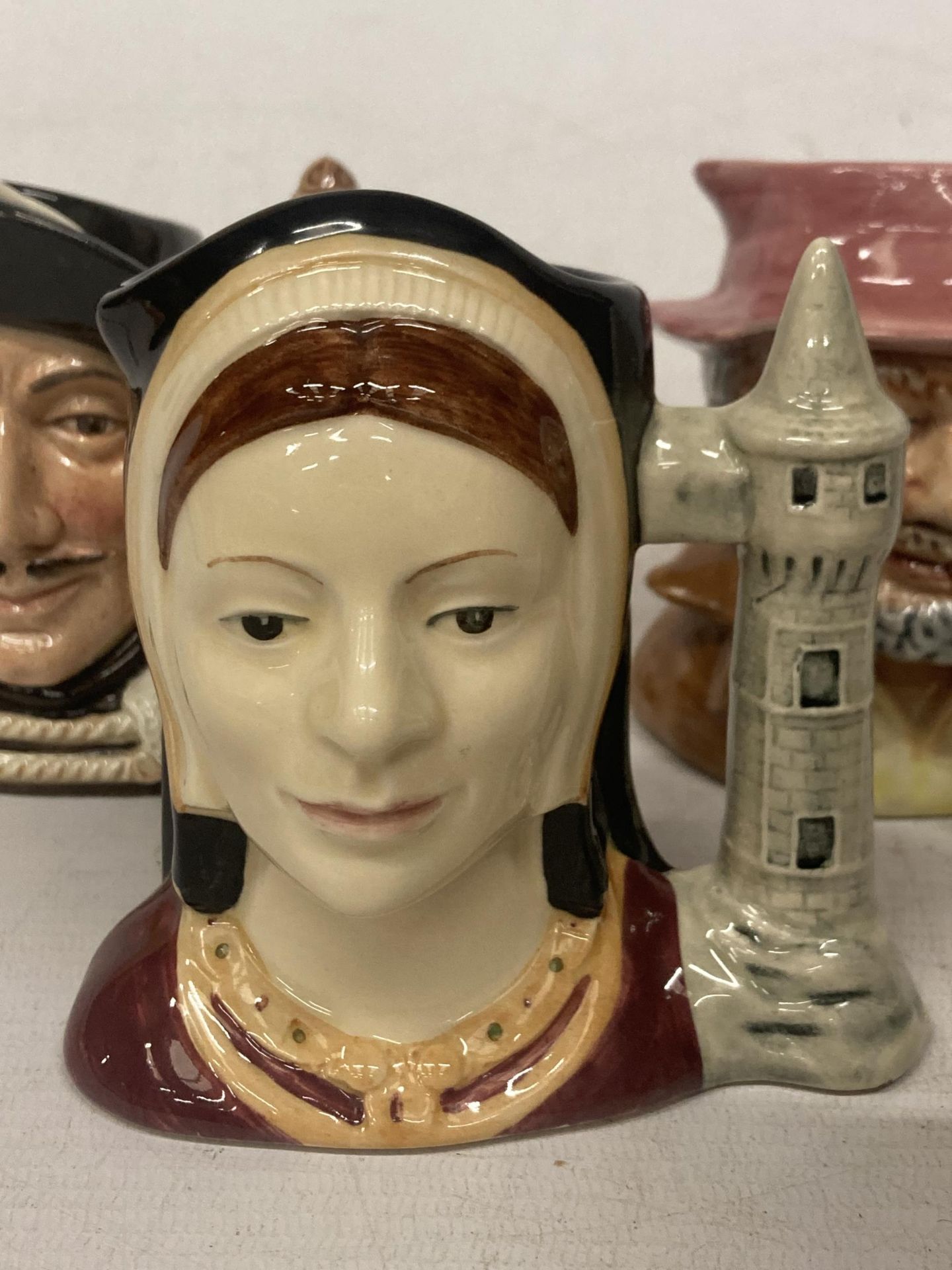 SIX CHARACTER JUGS TO INCLUDE ROYAL DOULTON BEEFEATER, ARAMIS, CATHERINE OF ARAGON, ETC., - Image 3 of 4