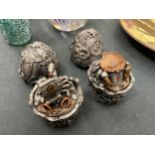 TWO PEWTER TUDOR MINT EGGS WITH ZODIAC SIGNS CANCER AND SCORPIO TO THE INSIDE