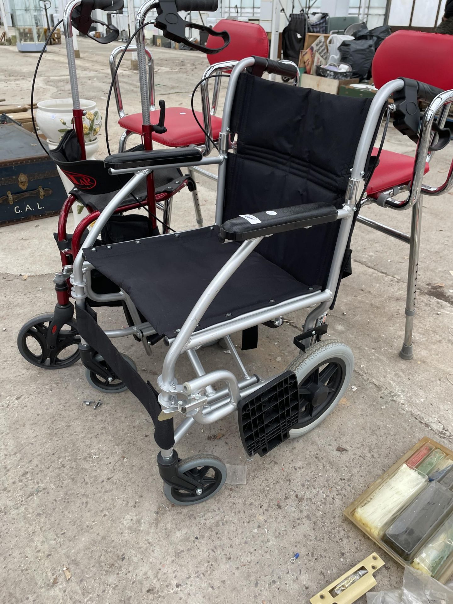 TWO STOOLS, A WHEEL CHAIR AND A WALKING AID ETC - Image 2 of 4