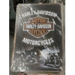 A TIN PLATE SIGN HARLEY DAVIDSON MOTORCYCLES