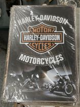 A TIN PLATE SIGN HARLEY DAVIDSON MOTORCYCLES