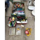 AN ASSORTMENT OF FISHING TACKLE TO INCLUDE LURES, FLOATS AND FEEDERS ETC