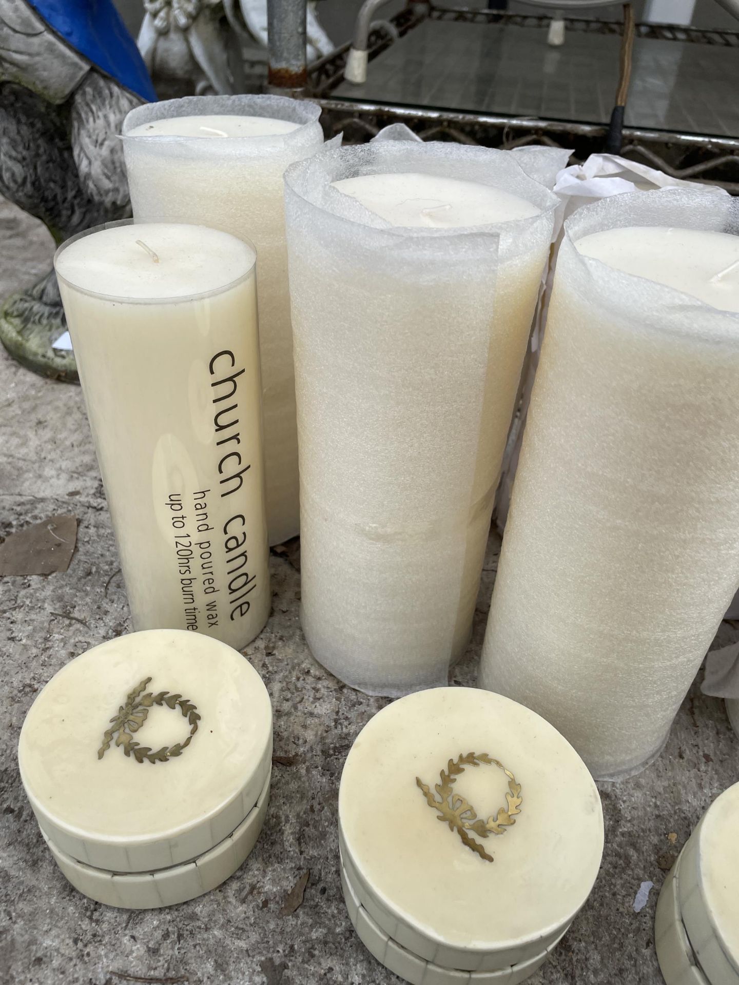 AN ASSORTMENT OF VARIOUS CANDLES TO INCLUDE HAND POURED CHURCH CANDLES ETC - Image 2 of 2