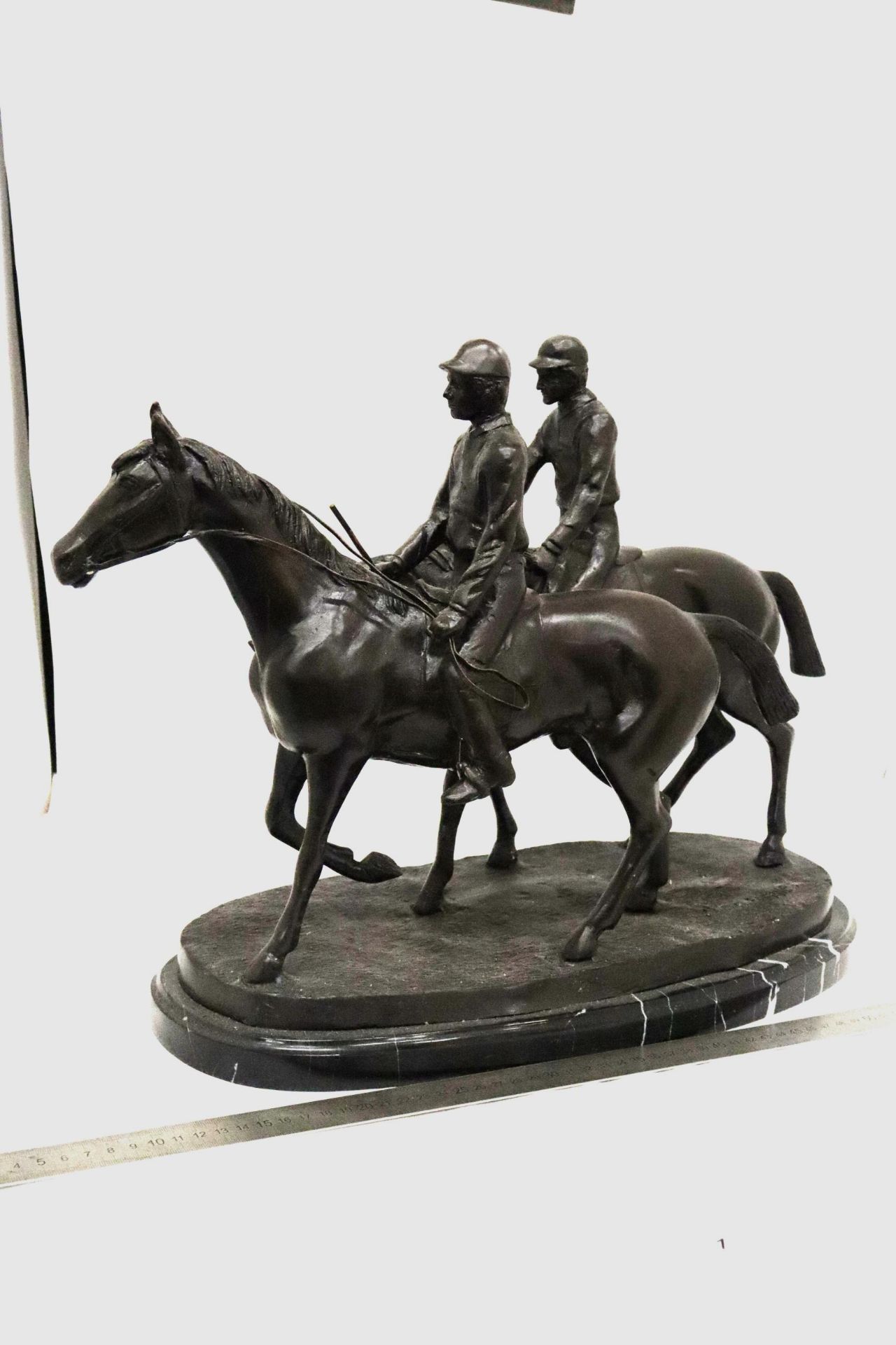 A LARGE BRONZE FIGURE OF TWO HORSES AND RIDERS ON A MARBLE BASE SIGNED E FREMIET HEIGHT - Image 2 of 8