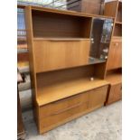 A RETRO TEAK LOUNGE/COCKTAIL UNIT WITH CUPBOARD AND DRAWER TO BASE 54" WIDE