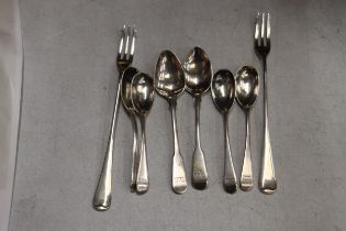 EIGHT HALLMARKED SILVER ITEMS TO INCLUDE SIX TEASPOONS AND TWO FORKS GROSS WEIGHT GROSS WEIGHT 153