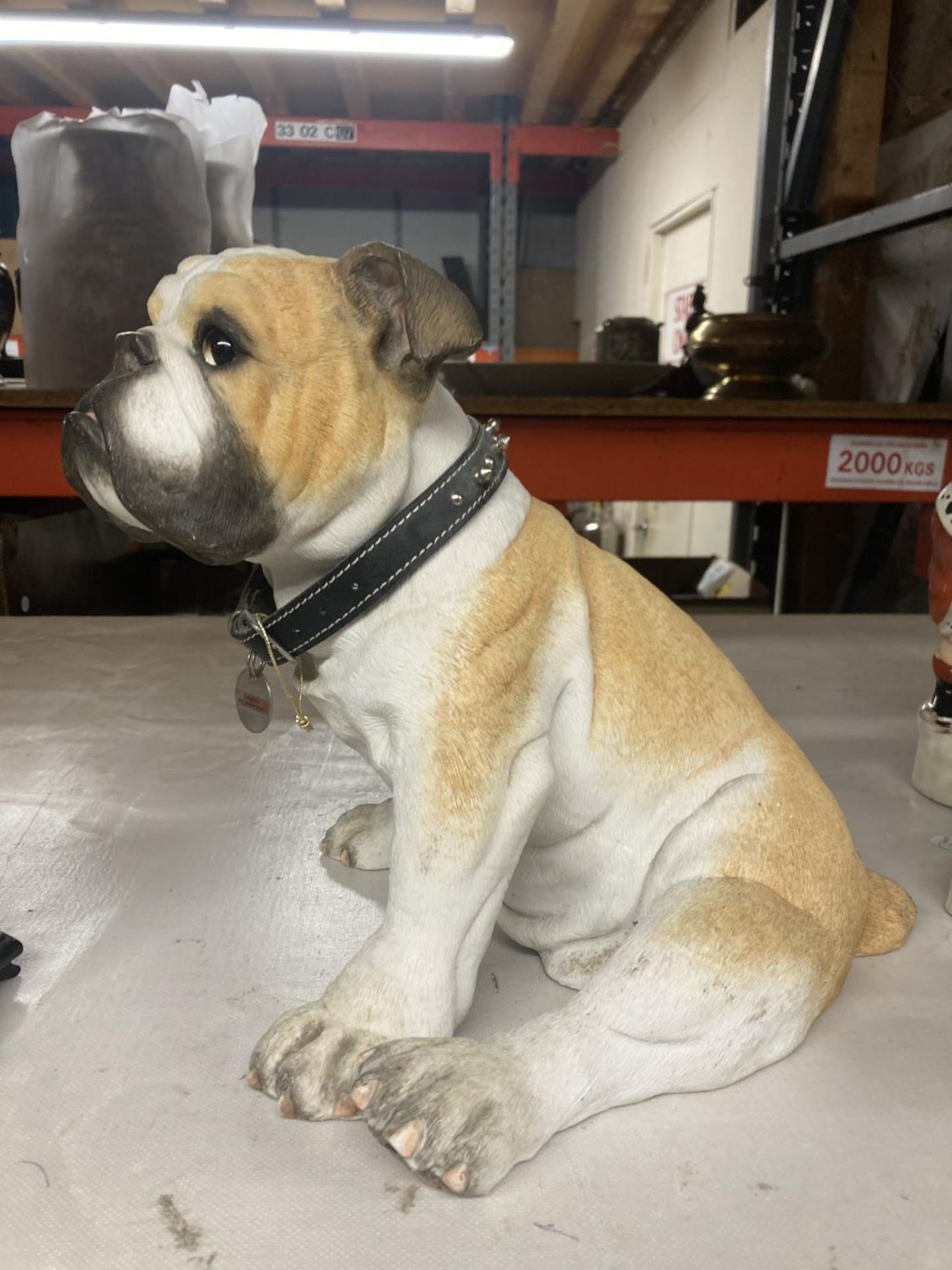A LARGE HEAVY SOLID BULLDOG WITH REAL COLLAR, HEIGHT 29CM - Image 2 of 2