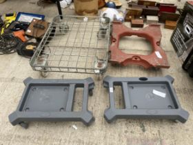 FOUR VARIOUS FOUR WHEELED TROLLEY BASES