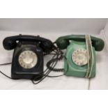 TWO VINTAGE BLACK AND GREEN TELEPHONES