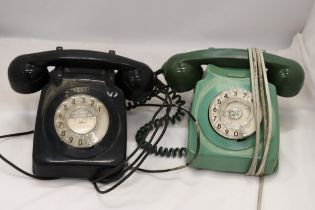 TWO VINTAGE BLACK AND GREEN TELEPHONES
