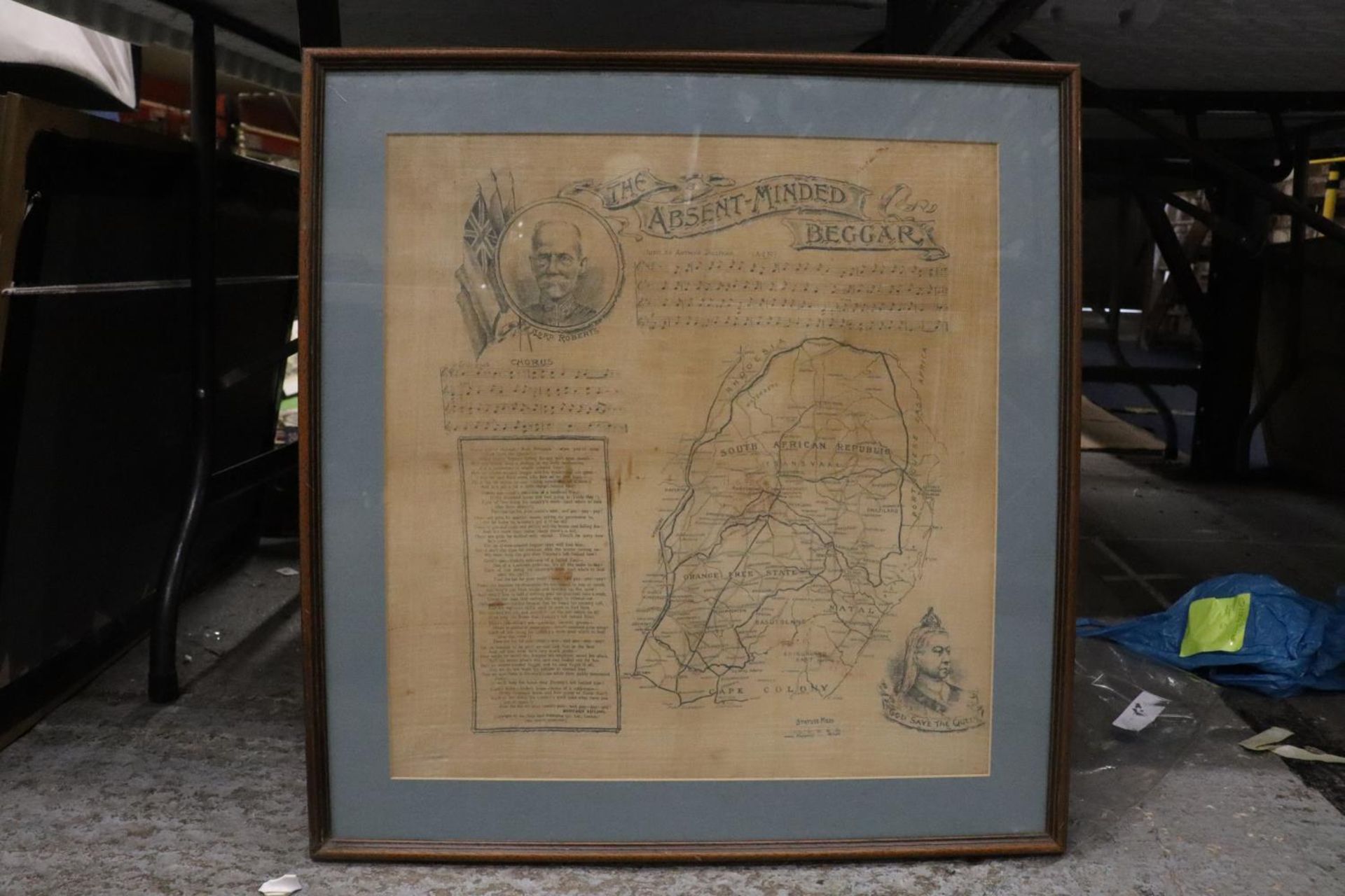 A FRAMED VICTORIAN SILK WITH A MAP OF RORKES DRIFT