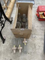 A LARGE QUANTITY OF WOODEN AND MESH LIGHT FITTINGS