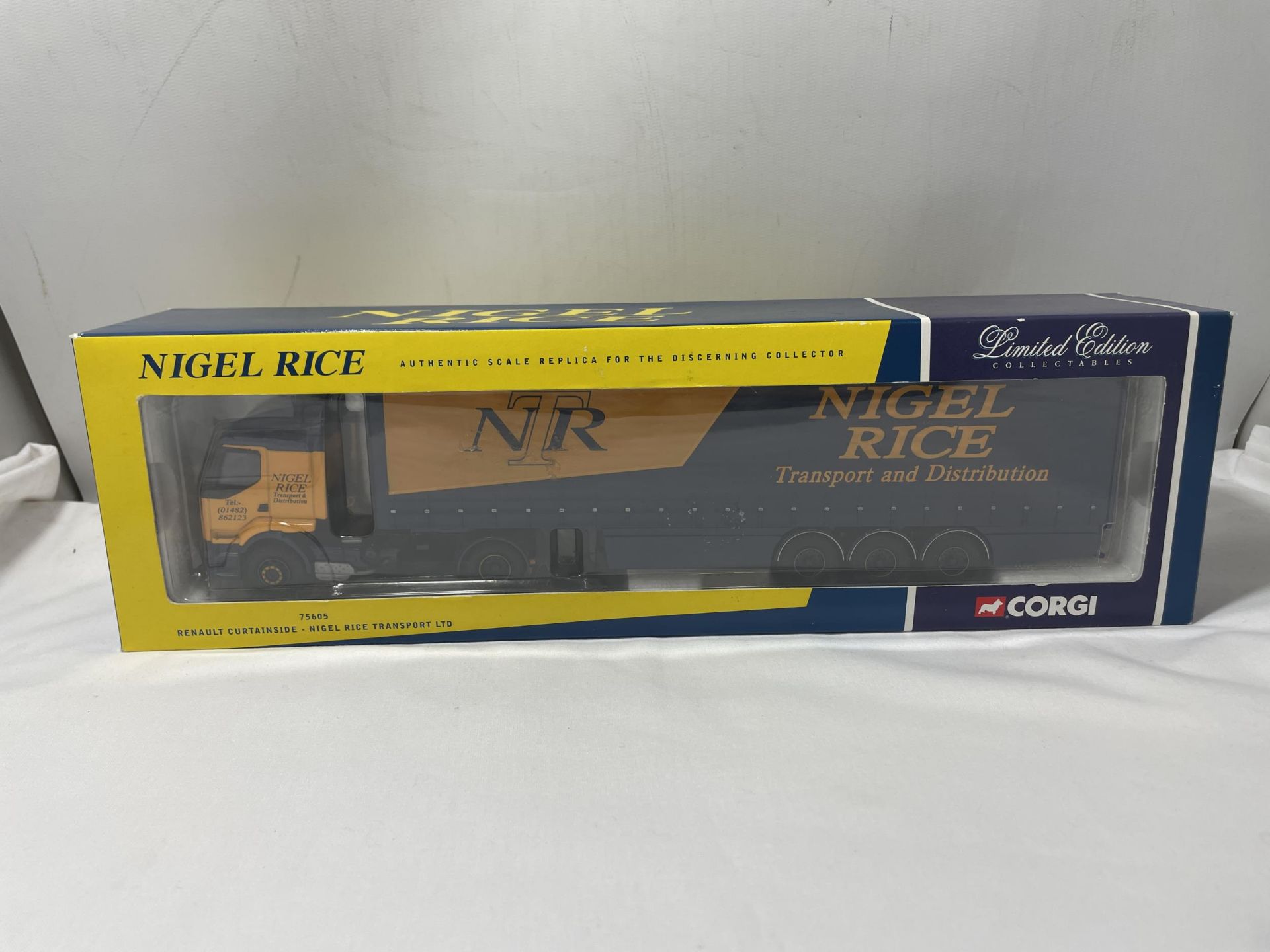 A BOXED CORGI LIMITED EDITION, 1/50, SCALE RENAULT PREMIUM CURTAINSIDE TRUCK - NIGEL RICE