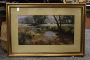 A FRAMED PRINT OF A RIVER SCENE BY DIPNALL