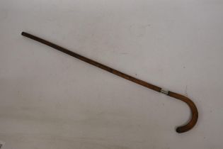 A VINTAGE EDWARDIAN WALKING STICK WITH A HALLMARKED CHESTER COLLAR