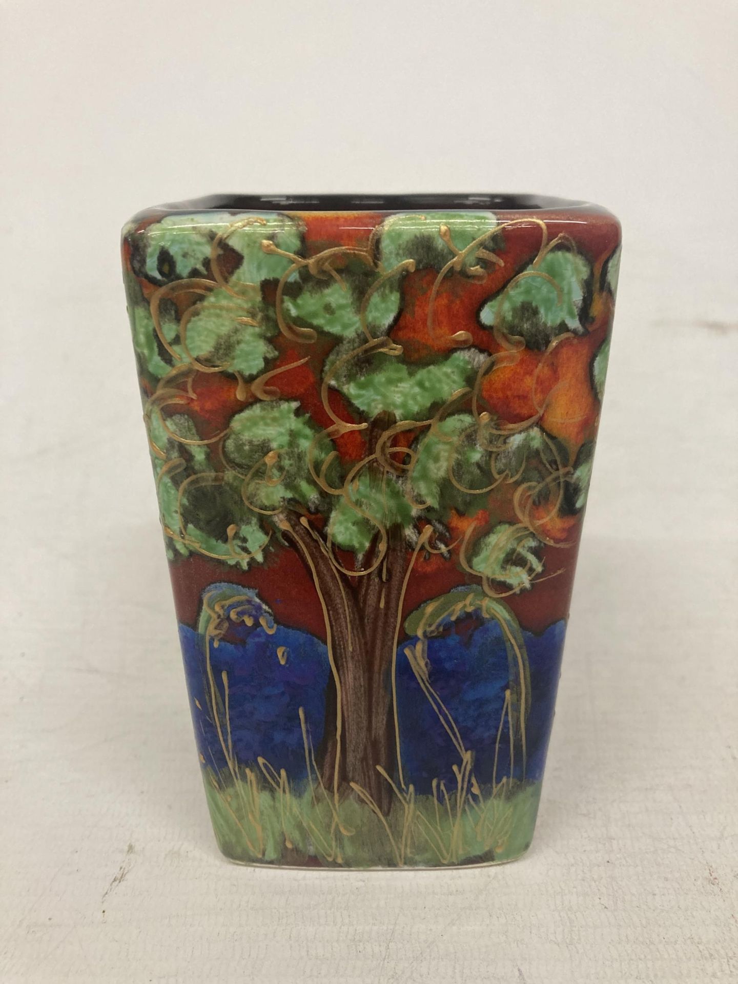 AN ANITA HARRIS BLUEBELL WOOD VASE SIGNED IN GOLD