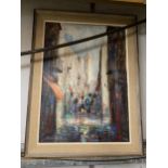 A LARGE OIL ON CANVAS OF A STREET SCENE, SIGNED