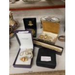 A QUANTITY OF COSTUME JEWELLERY TO INCLUDE A WHITE METAL JEWELLERY BOX