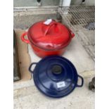 TWO LARGE CAST IRON COOKING POTS TO INCLUDE A CHASSEUR