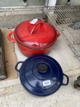 TWO LARGE CAST IRON COOKING POTS TO INCLUDE A CHASSEUR