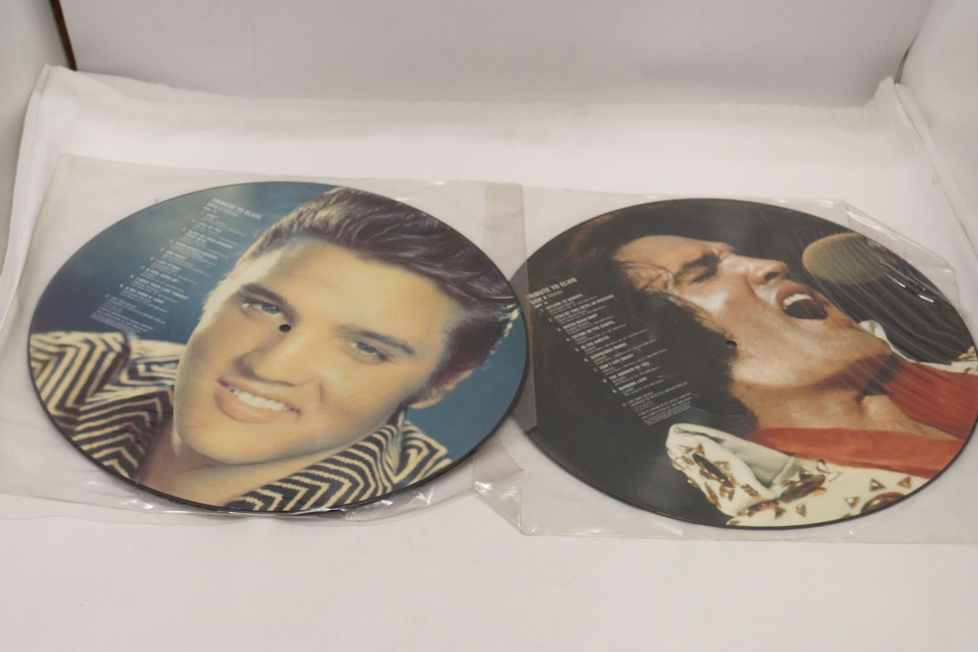 TWO ELVIS DOUBLE SIDED 12" PICTURE DISCS