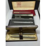 FOUR VARIOUS PENS IN PRESENTATION BOXES TO INCLUDE PARKER