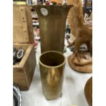 TWO BRASS TRECH ART SHELL VASES, HEIGHTS 25CM AND 14CM