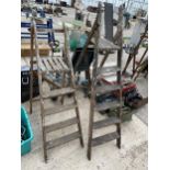 TWO VARIOUS SETS OF VINTAGE WOODEN STEP LADDERS