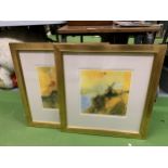 TWO GILT FRAMED PRINTS OF A WINDMILL AND RURAL SCENE