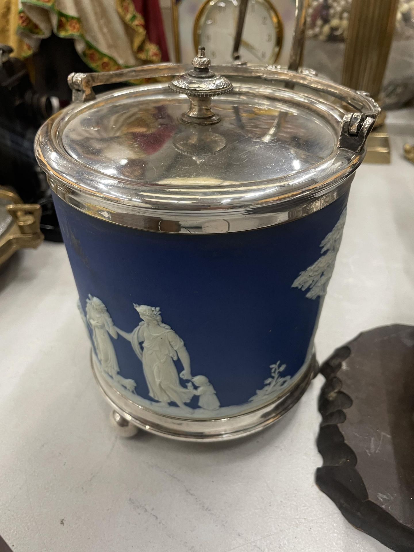 TWO WEDGWOOD JASPERWARE ICE BUCKETS IN COBALT BLUE, WITH SILVER PLATED DETAILS - Image 2 of 3