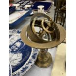 A BRASS ARMILLARY SPHERE GLOBE, HEIGHT APPROX 21CM