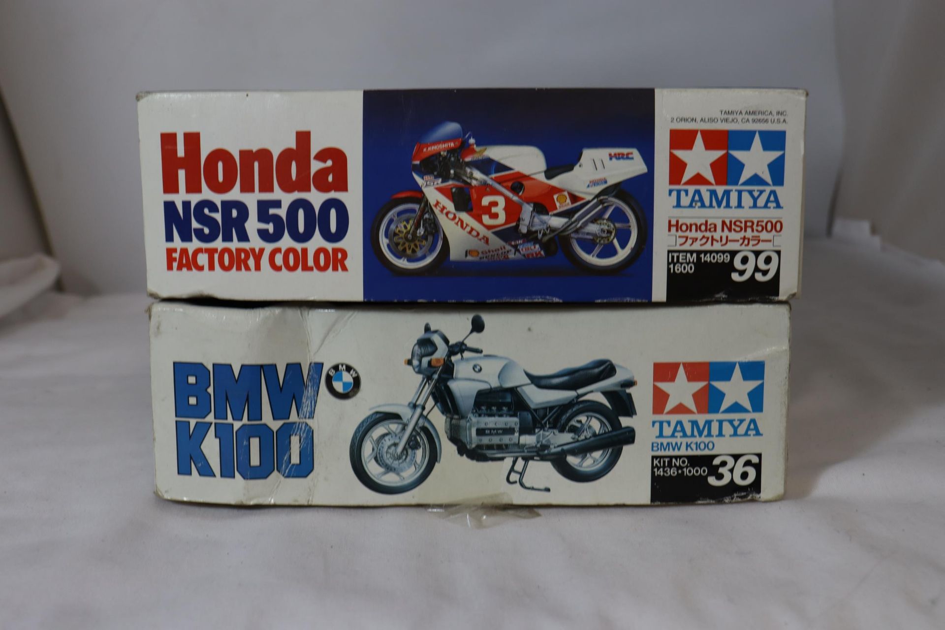 TWO BOXED VINTAGE TAMIYA, 1/12 SCALE, MOTORCYCLE MODEL KITS - BMW K100 AND HONDA NSR 500 - Image 4 of 6