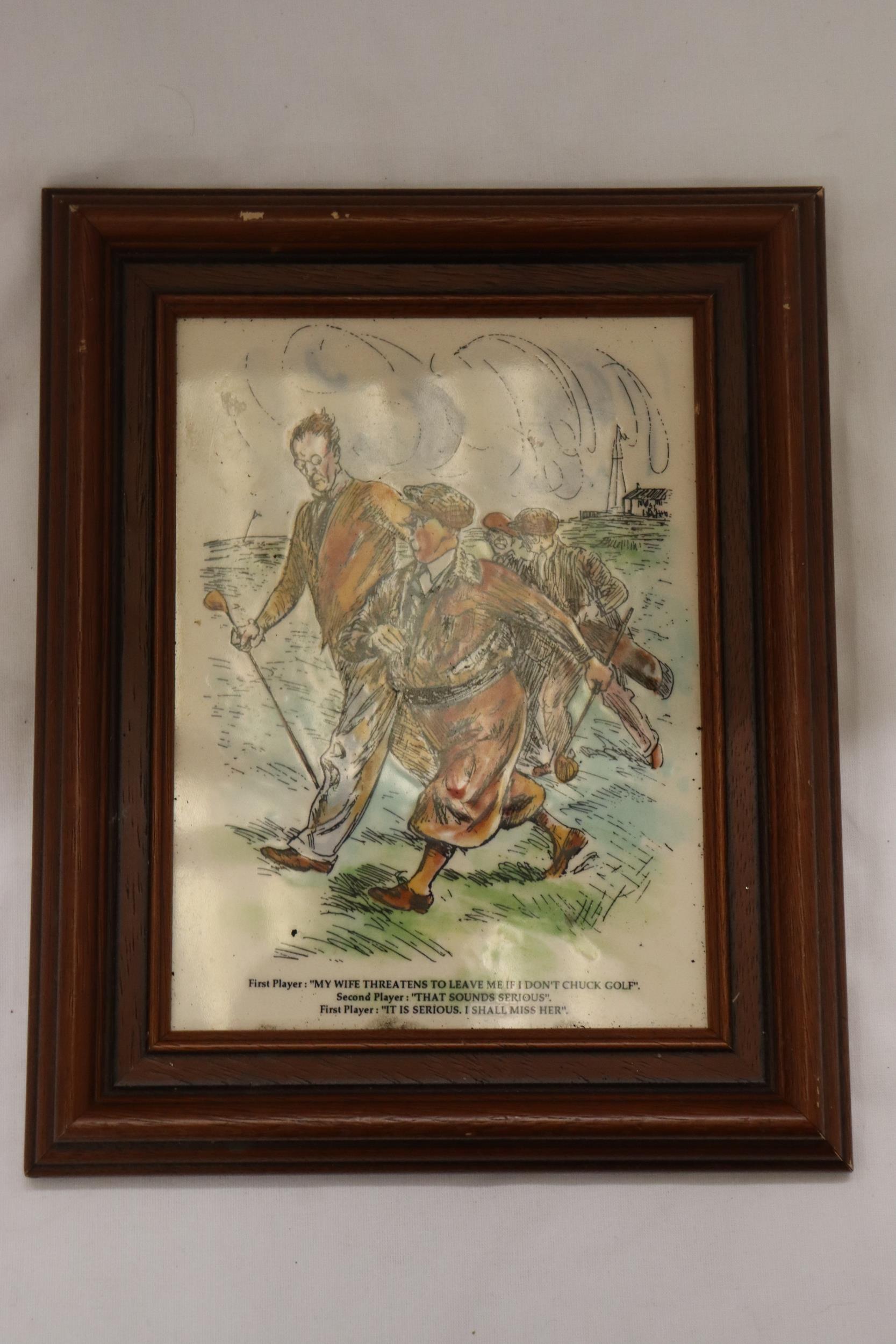 A 1930'S HUMOUROUS GOLF MOUNTED TILE - Image 2 of 6