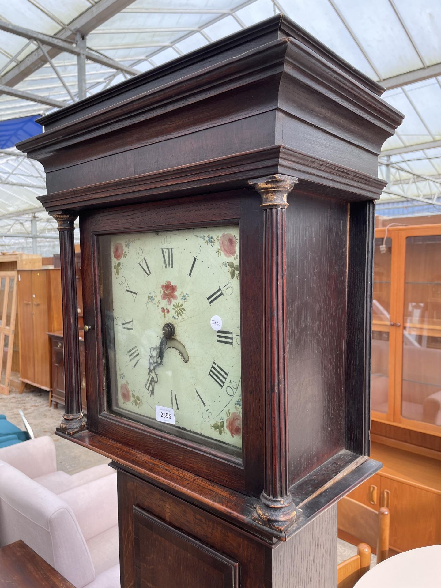 A 19TH CENTURY OAK AND CROSSBANDED 30 HOUR LONGCASE CLOCK WITH SQUARE PAINTED ENAMEL DIAL HAVING - Image 2 of 5